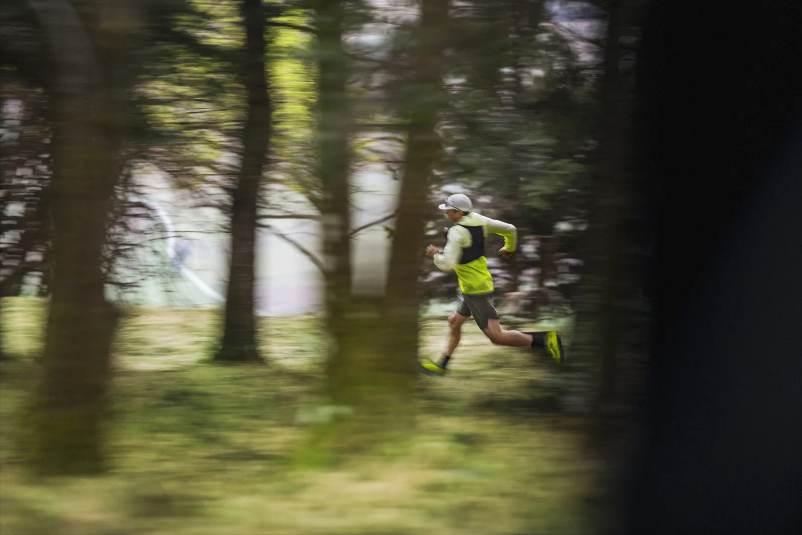 A trail runner moving through forest