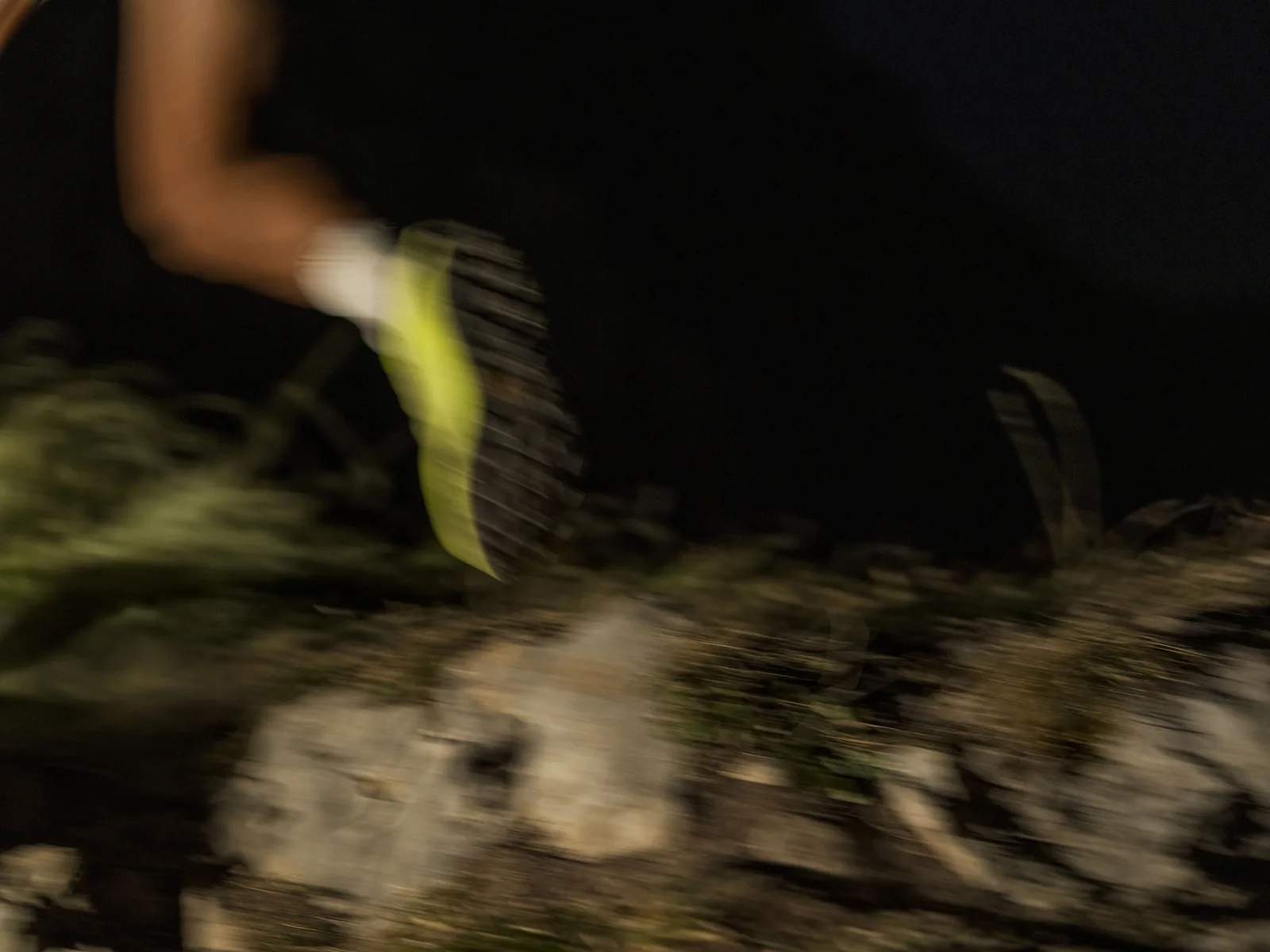 A running shoe in motion