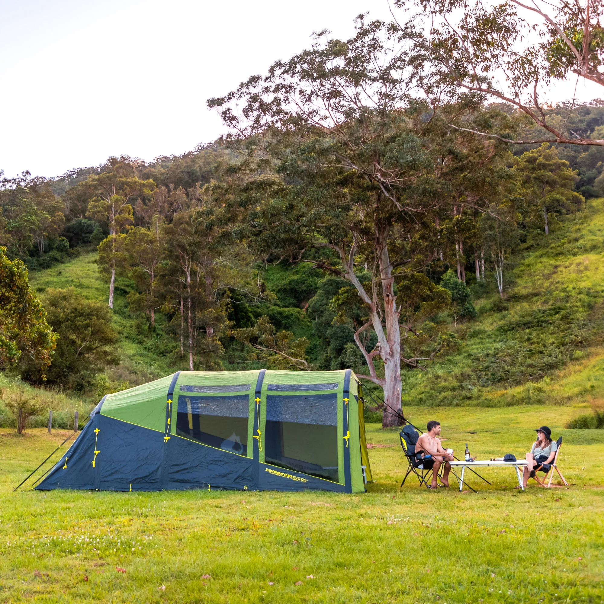 Inflatable air tent pitched at a New Zealand campsite